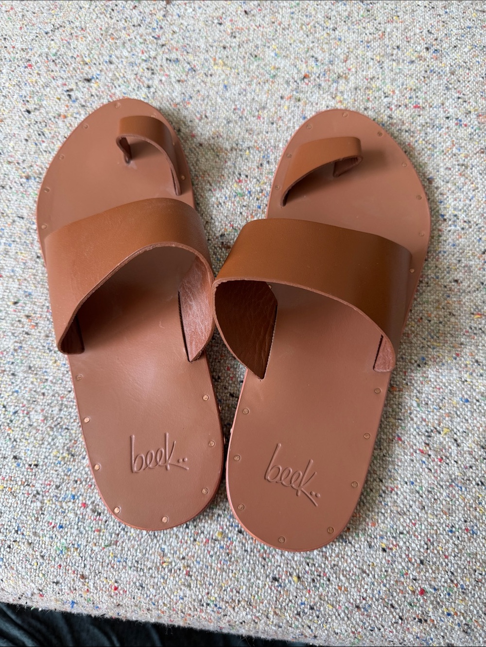 Beek Tan Leather Toe-Loop Slide Sandals